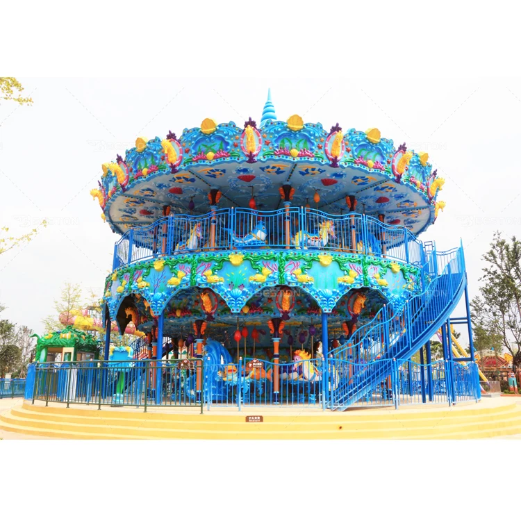 Beston Large Carousel Horse Fairground Double-Deck Merry Go Round Carousel For Sale