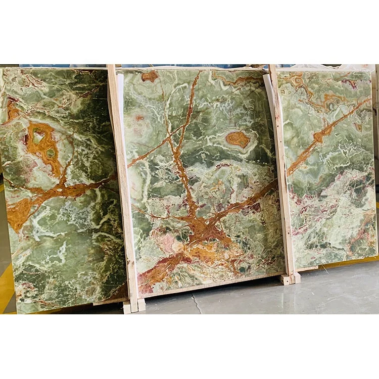 Natural Stone Dining Marble Table Top Translucent Green Onyx Slabs