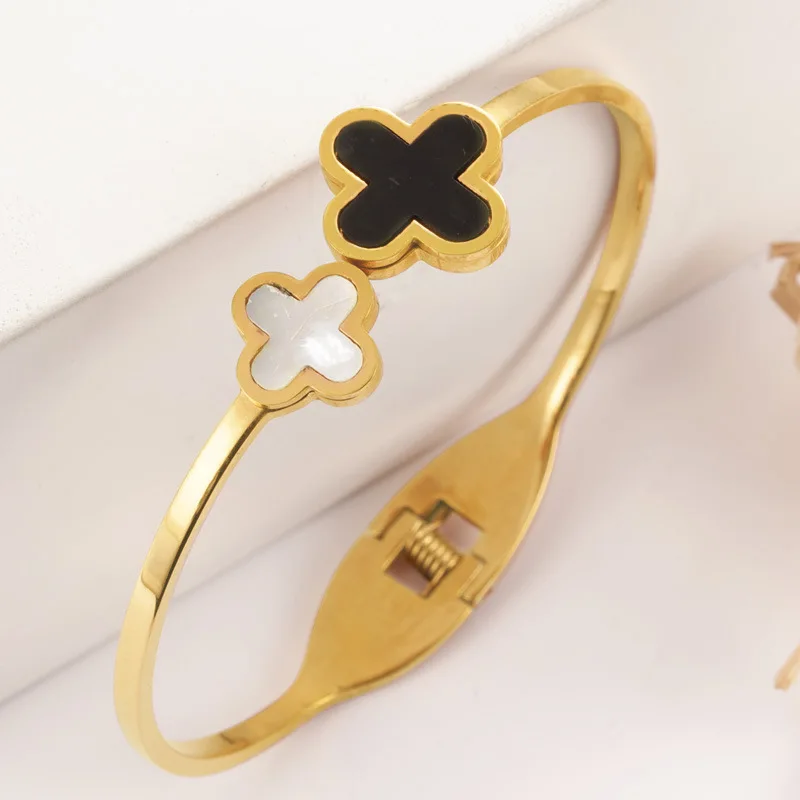 XIXI Joyas De Acero Inoxidable Al Por Mayor Stainless Steel Gold Plated Four Leaf Clover Women Fashion Jewelry Bracelets Bagnles