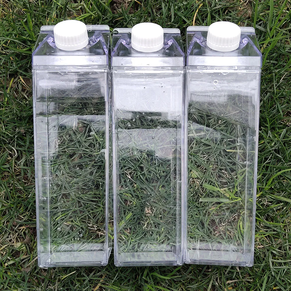 Fashion Cute Sports Milk Carton Shape Box Square Kids Plastic Portable My Drinking Transparent Milk Carton Water Bottle with Lid
