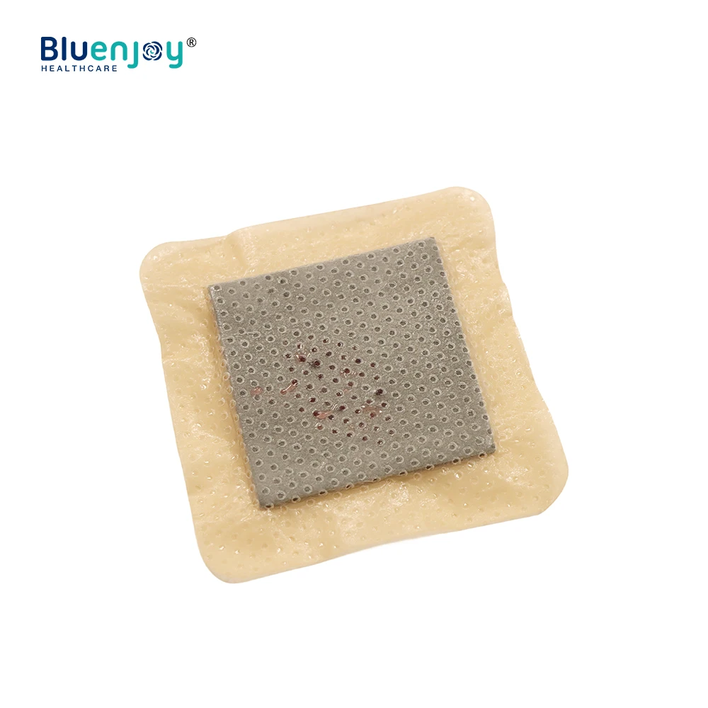BLUENJOY Waterproof Soft Antibacterial Silicone Silver AG Foam Adhesive Dressing With Border for Wound Care/ Bed Sore