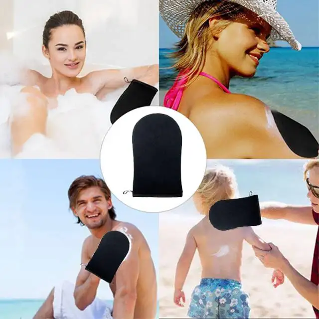 Black Soft Velvet Self Tanning Mitt Washable Self Tanner Applicator Mitt Use with Tanning Lotions Mousse Sprays