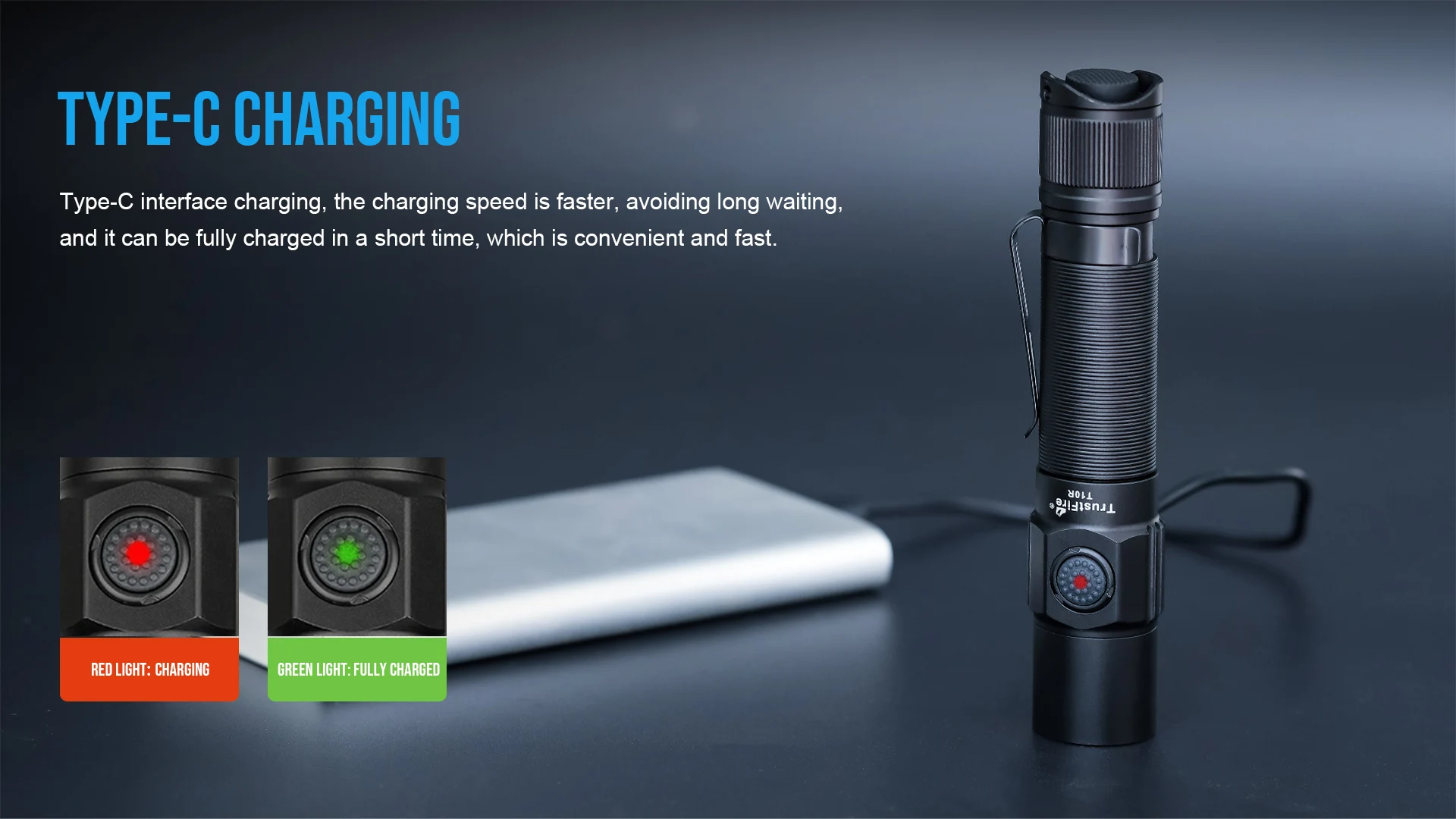TrustFire T10R Torchlight Powerful High Lumens 18650 USB C Rechargeable Tactical Flashlight
