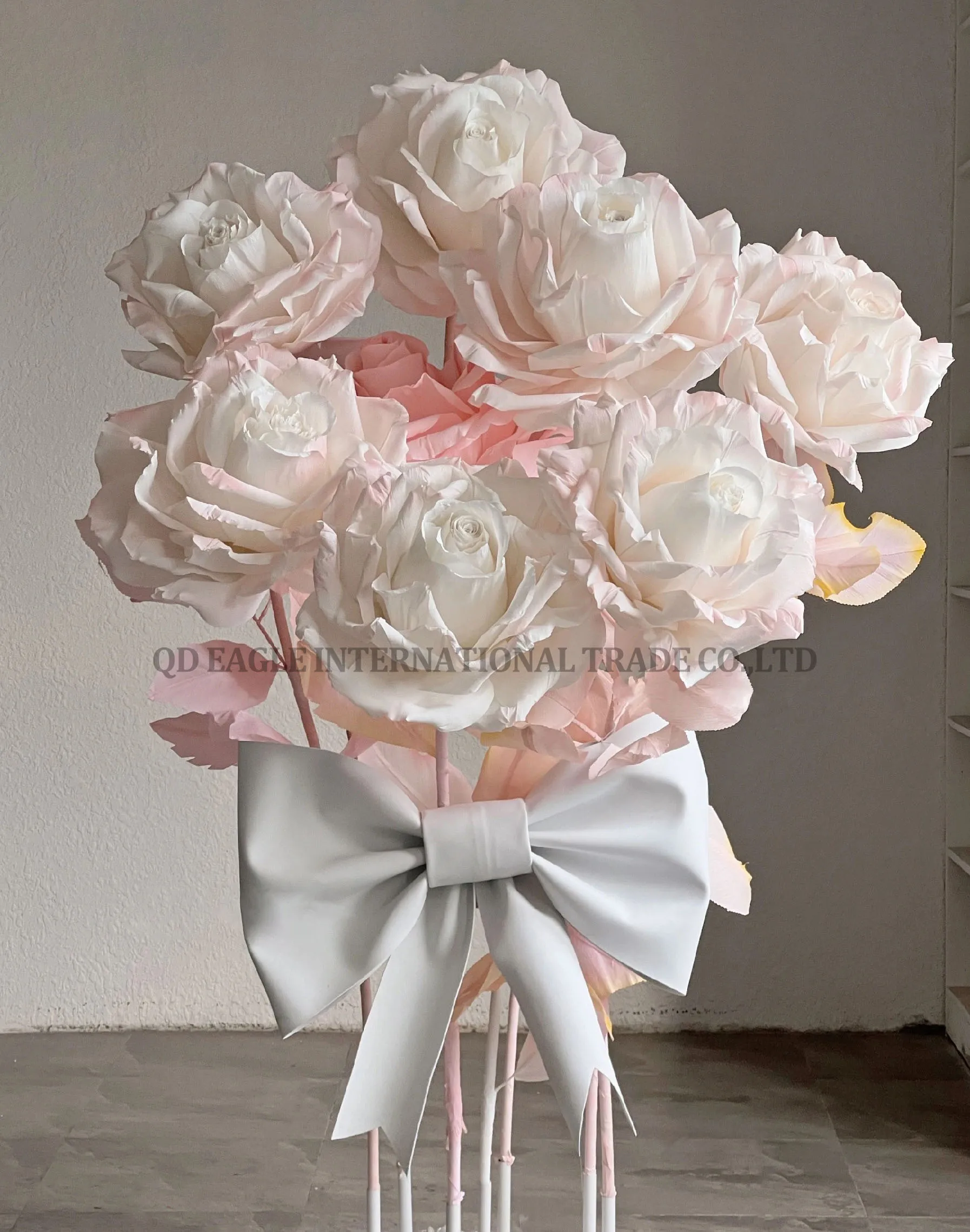 J-010 Hot selling giant paper pink and white rose flower for wedding ceremony stage wall backdrop decoration road lead