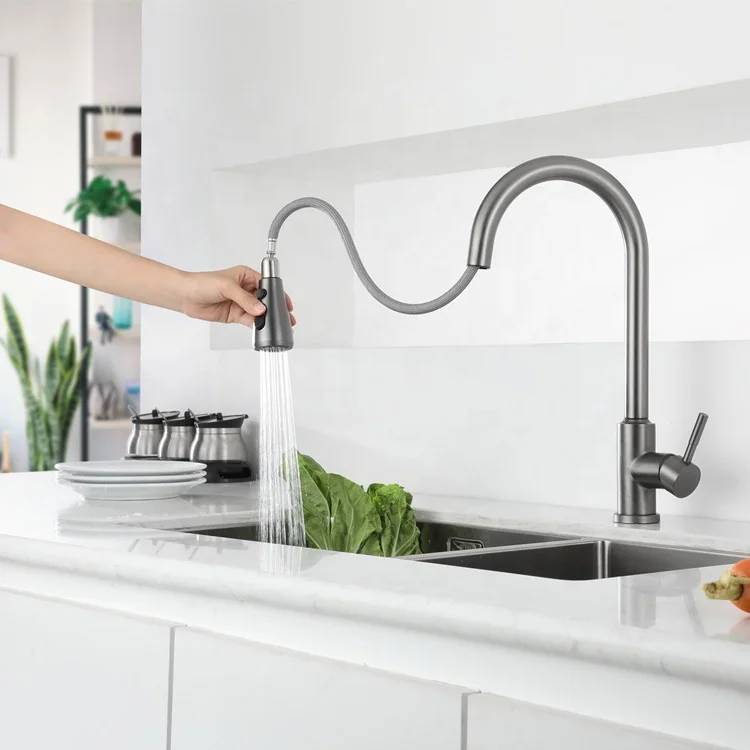 304 Stainless Steel Kitchen Sink Water Gun gray Pull Out Smart Touch Sensor Kitchen Faucet