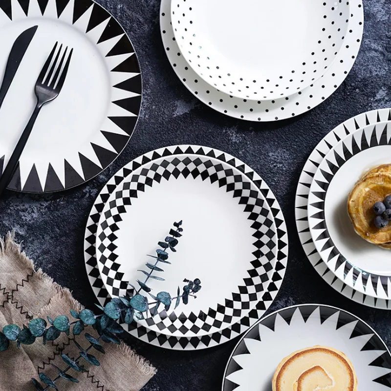 Hot Sell Nordic Ins Ceramic Steak Geometric Deep and Flat Plate Dinnerware For Restaurant