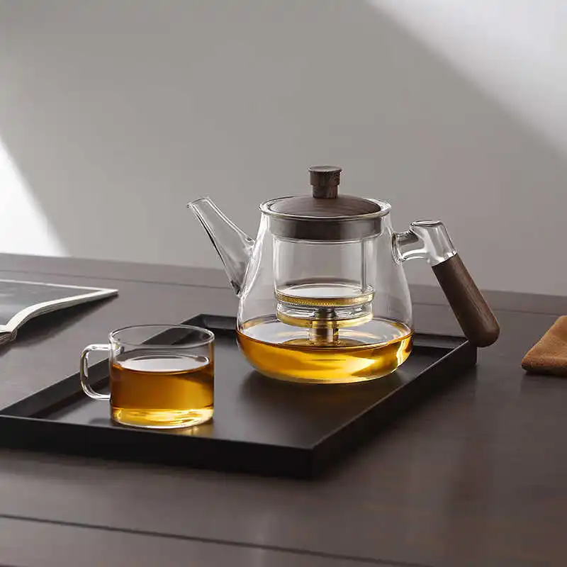 Wholesale thickened heat resistant glass teapot Transparent household flower teapot