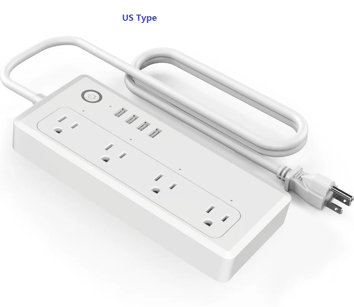 
wifi smart power strip UK EU US type power socket plug 4AC 4 USB fast charge 1.8m cable extension socket tuya smart products 