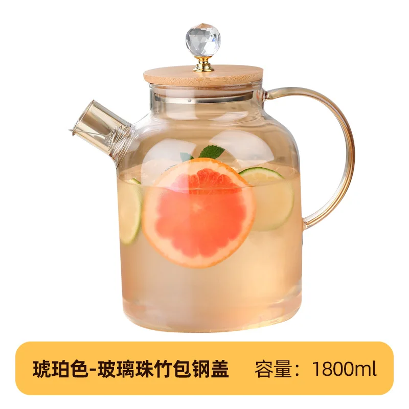 Heat Resistant Glass Water Jug with bamboo lid Glass Pitcher Drinking water kettle New Type Customized gifts Water ware