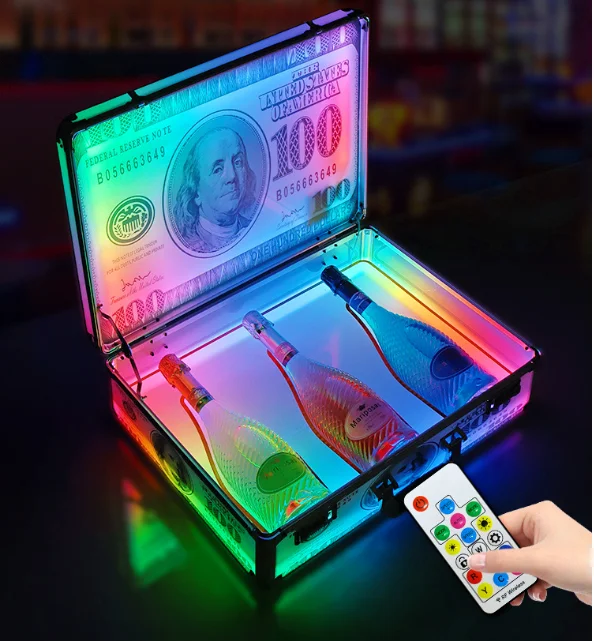 Изготовленный на заказ логотип 3-бутылочный светодиодный прославитель с RGB VIP бокс для шампанского ночного клуба вечеринок кулер хранения вина и напитков