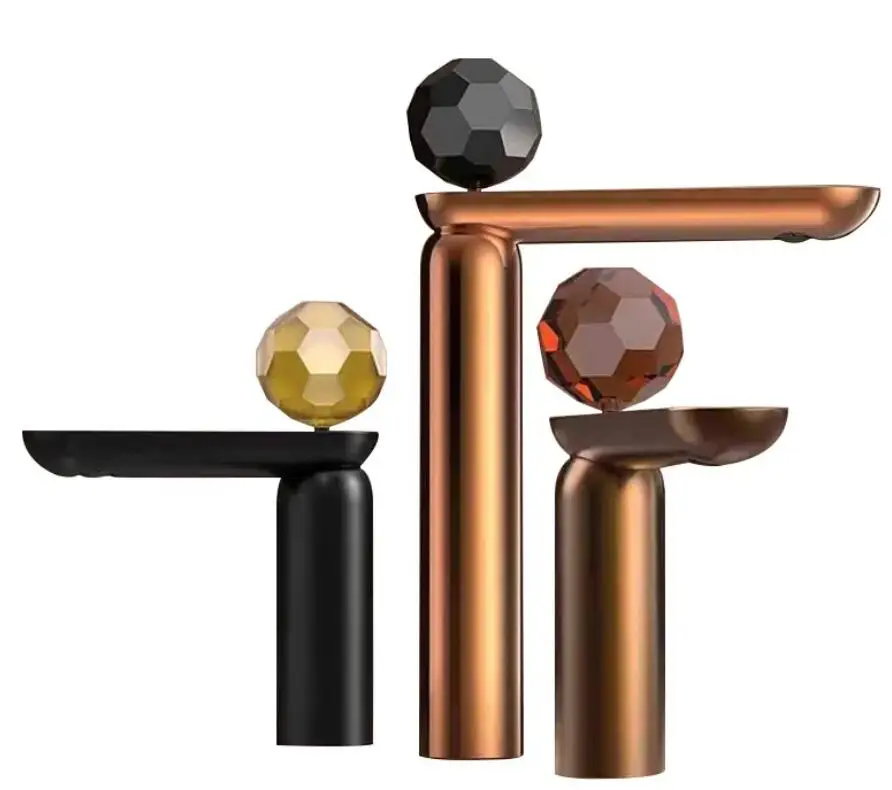 In Stock 2024 New style brass crystal switch handle basin faucet bathroom premium water tap