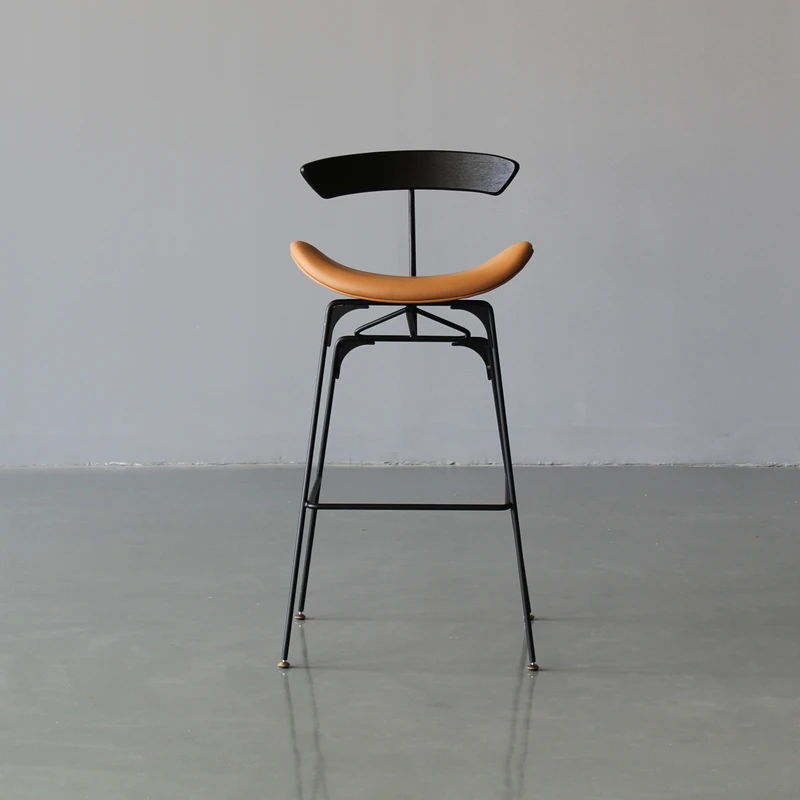 Production of high quality leather fabrics Nordic design light luxury bar chair retro creative iron furniture bar chair
