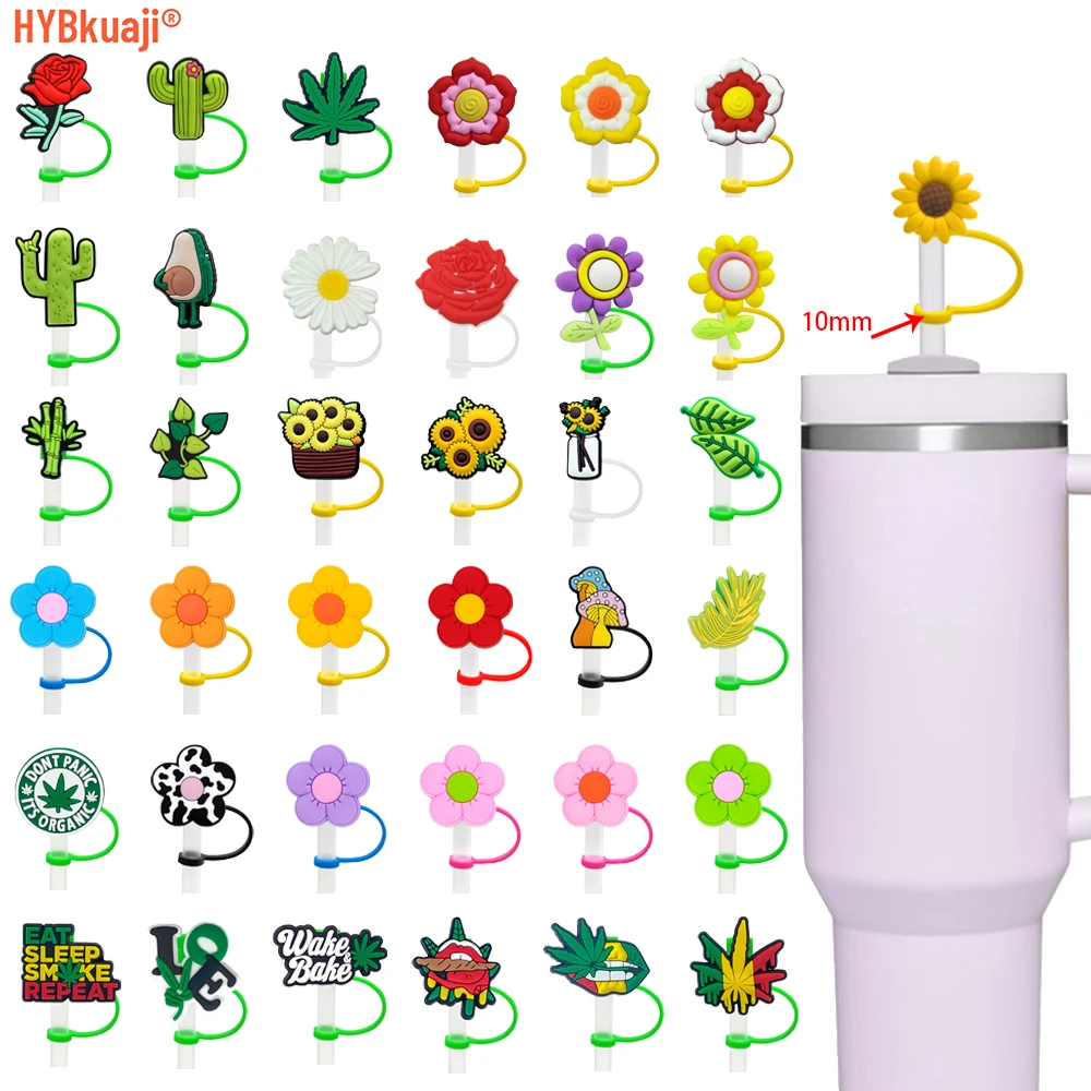 10mm new wholesale custom flower chrysanthemum ready to ship straw charms sunflower silicone straw toppers plant