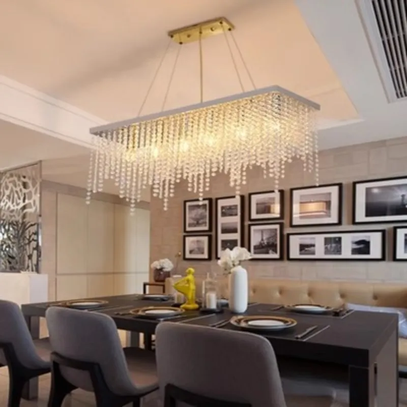 Post-Modern Rectangular Crystal Chandelier and Luxury Dining Room Lighting for Restaurant and Bar Areas