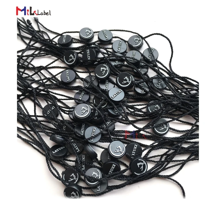 Wholesale customized round hangtag string hang tag string with customized Logo tag strings for jeans bags