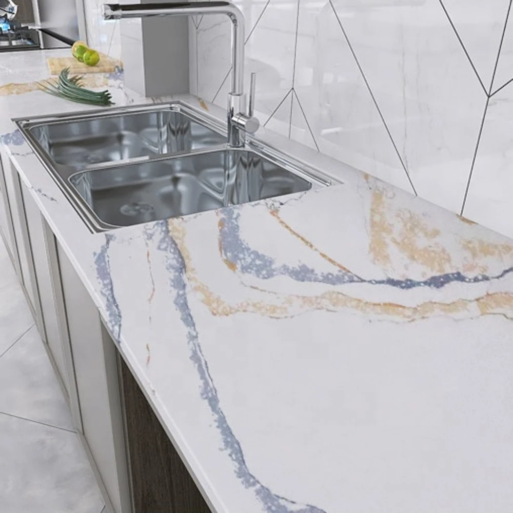 Factory Outlet countertop faux stone panels calacatta quartz for stone island in house decoration