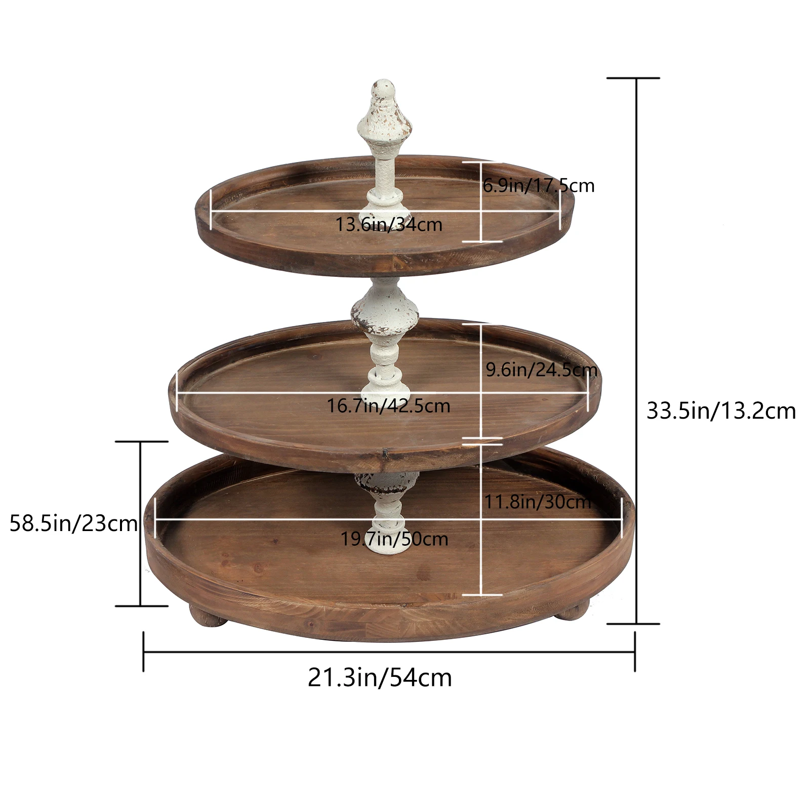 Distressed White Wood Tiered Serving Tray Stand,Rustic Farmhouse Kitchen Decor Three Tiered Tray Cake Stand