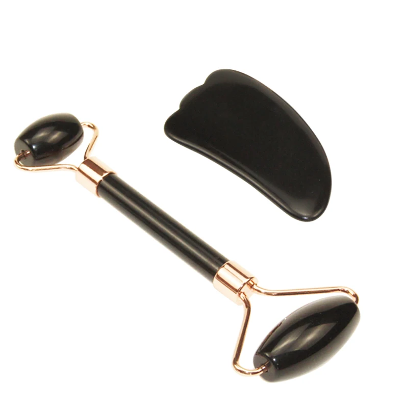 Anti Aging Face Lift Jade Stone Obsidian Facial Roller Massage Natural Double Head Face Massage Roller box