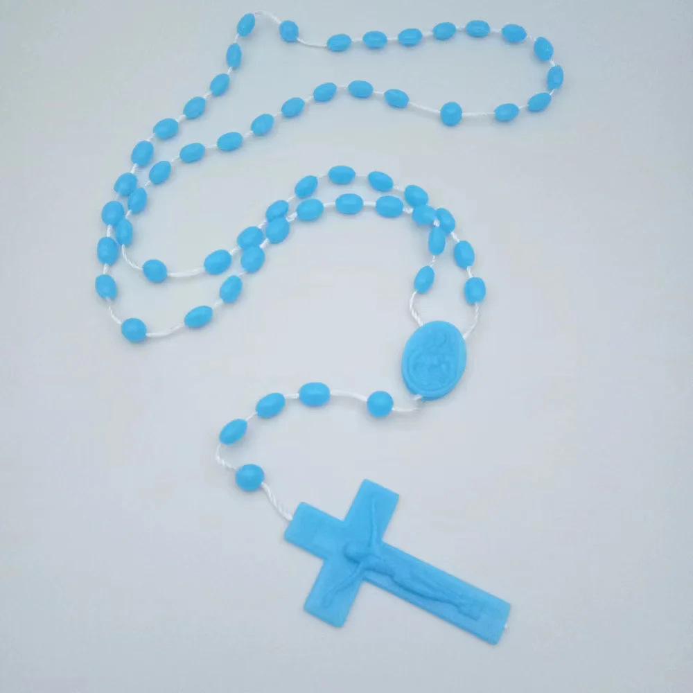 new arrival 4.5*2.7cm cross rosary necklace cheap plastic luminous rosary necklace