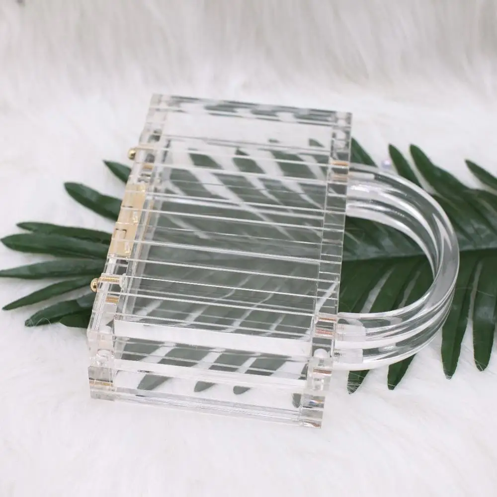 2020 Clear Crystal Clutch Bag Box Shape Acrylic Handbag Designer Brand New Hot Selling Women Square Box Evening purse