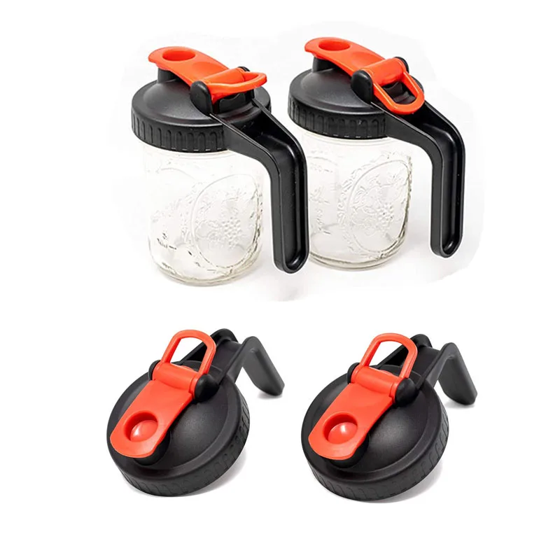 Bulk Reusable Wide Mouth Mason Jar Plastic Flip Cap Drinking Lids Pour Spout Lids With Handle