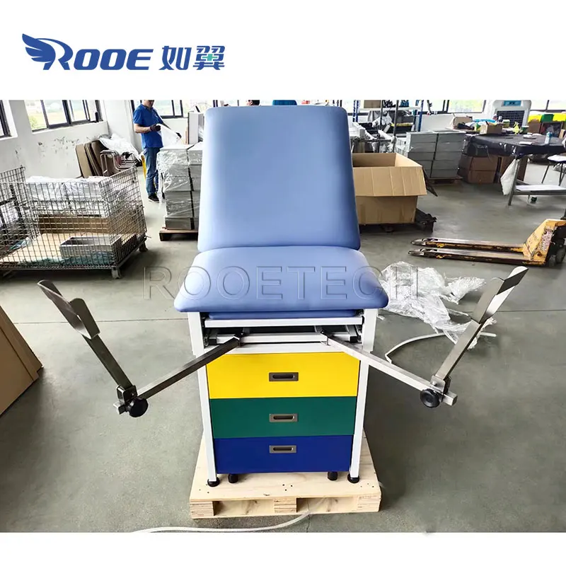 Cheap Price Gynecological Examination Chair with Stirrups and 2 Layers Storage Drawers