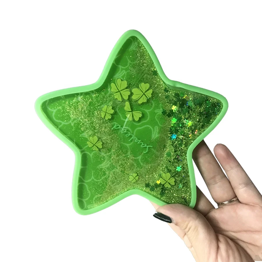 Customized UV Print Sparkle PC Silicone Promotion Gifts Star Shape Liquid Oil Aqua Waterfall Quicksand Glitter Coffee Coaster