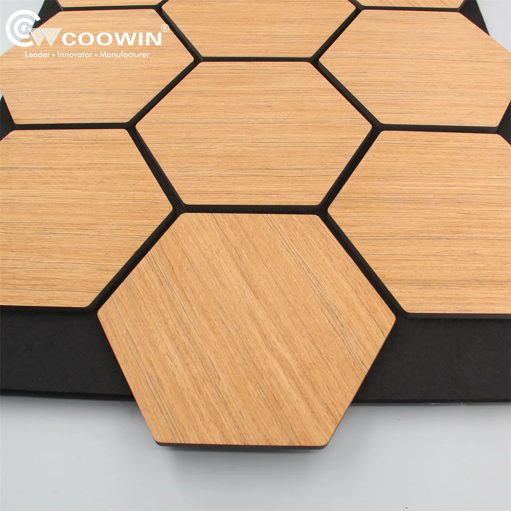 MDF Wooden Slat Felt Wood Acoustic Panels Sound Absorbing Panels Hexagon Wall Panels with 3D Model Design