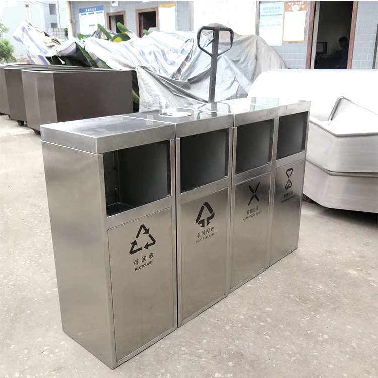 outdoor multi compartment waste recycle bin mall public metal sorting dustbin stainless steel trash can commercial garbage bin