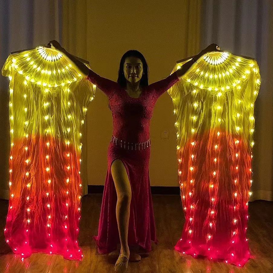Multicolored gradient LED isis wings Cloak luminous fans with silk veil for Belly Dance stage performance Accessory