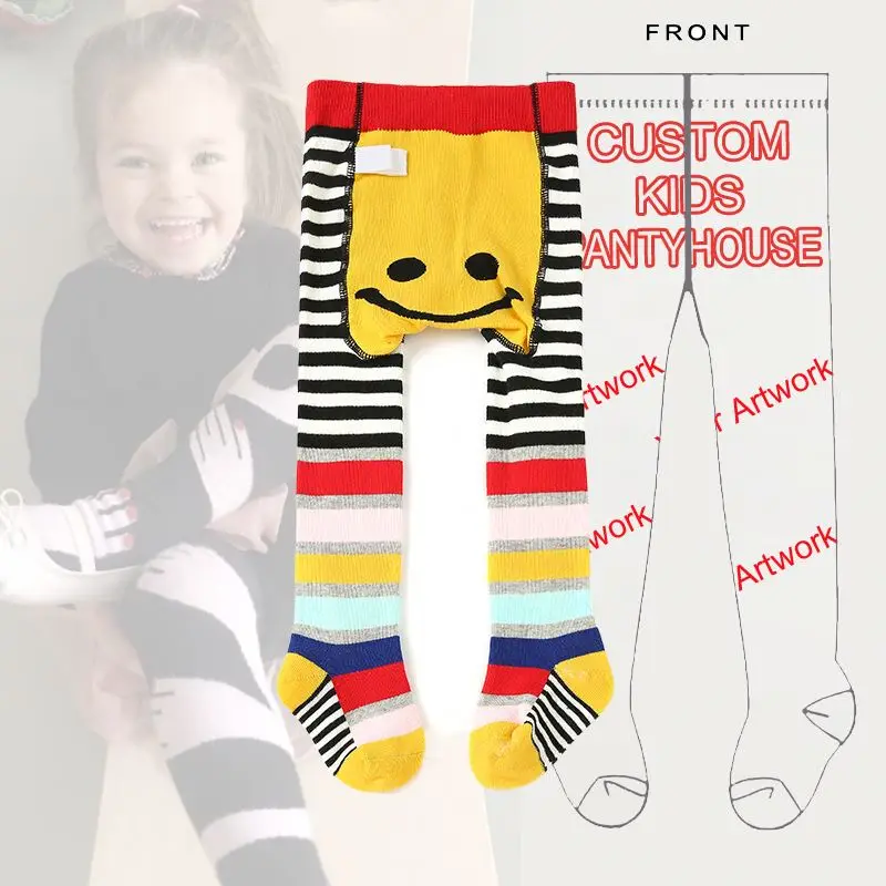 Designer Customized Artwork Kids Pantyhose Smile Face Multi Color Soft Children Girls Classic Stripe Dancing Scrunch Tights