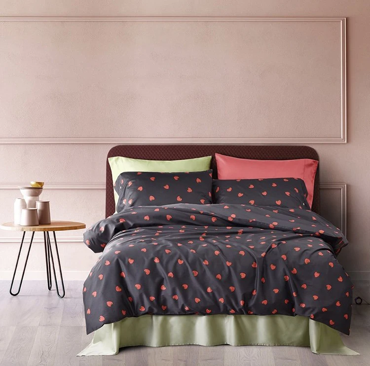 60S cotton Small strawberry print bed linen bedding sets queen king size luxury bed linen set comforter bedding sets