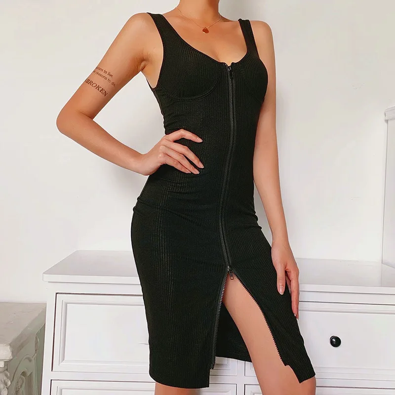 Sexy Simple Waist Hollowed-Out Knot Skirt Sleeveless Solid Color Dress