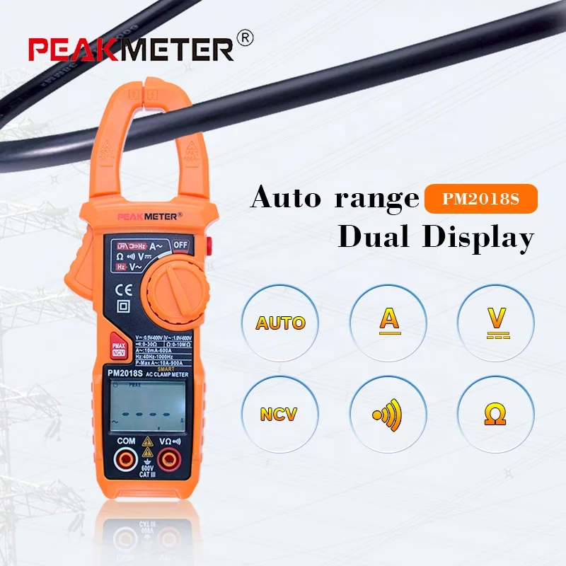Цифровой мультиметр PEAKMETER PM2018S, автоматический измеритель переменного тока с бесконтактным индикатором напряжения, CE RoHS