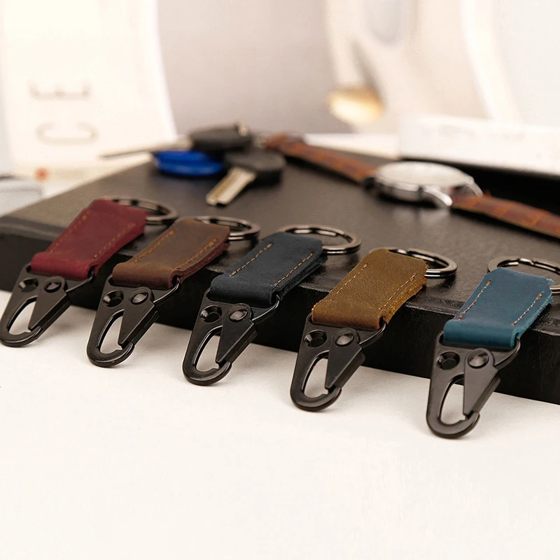 Crazy Horse Genuine Leather Keychain Key Fob Holder With Carabiners Handmade Gift