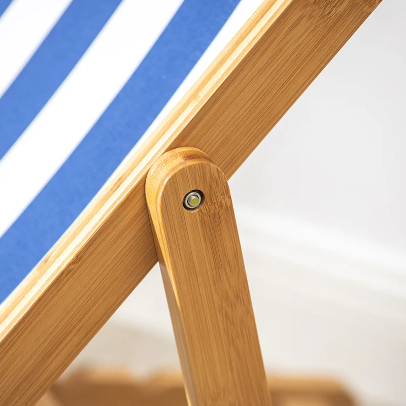 Adjustable Height Red Stripe Pattern Moon Chair Foldable Wooden Beach Chair With Pillow