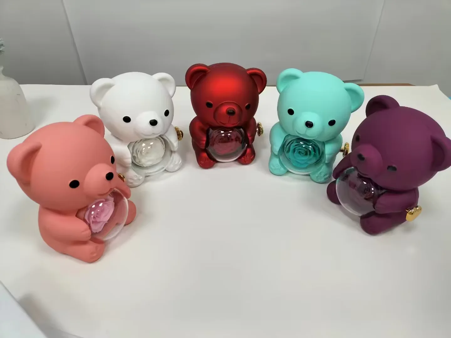 Dropshipping New Hot Preserved Real Rotating Rose Teddy Bear Jewelry Gift Box with Two Round Necklace Gifts for Women Mom Wife