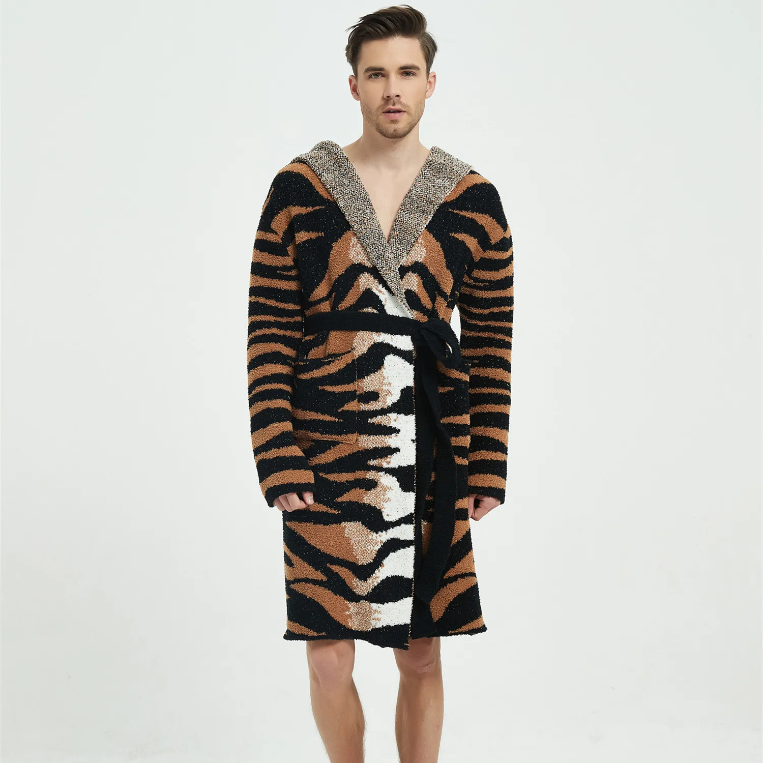 Microfiber  Robe Knitted Robe with sleeves  knitted clothes Cozy Tiger House Robe Winter Pyjamas