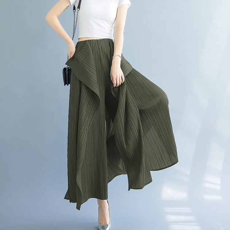 European and American 2024 New Three Mansion Pleated Pants Show Slim Fashion Strap Pants Fairy Style Fashion Irregular Pants