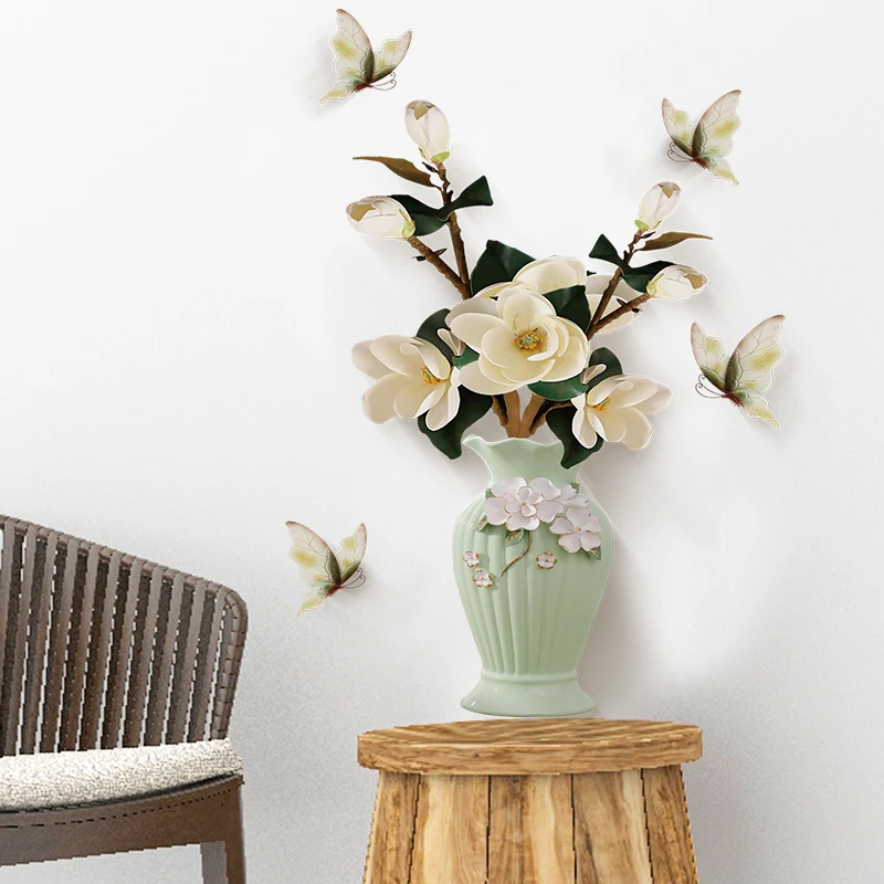 YIYAO Nordic vase three-dimensional simulation office bedside table TV background removable Self-adhesive wall stickers