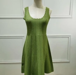 Conventional Sleeveless Square Collar Diamond H Type Lotus Leaf Skirt Long Cotton Tight Dress