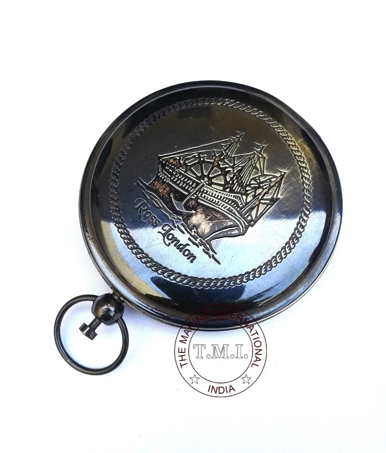 Винтажный черный античный карманный компас Ross London Ship с кнопочной кнопкой и гравировкой