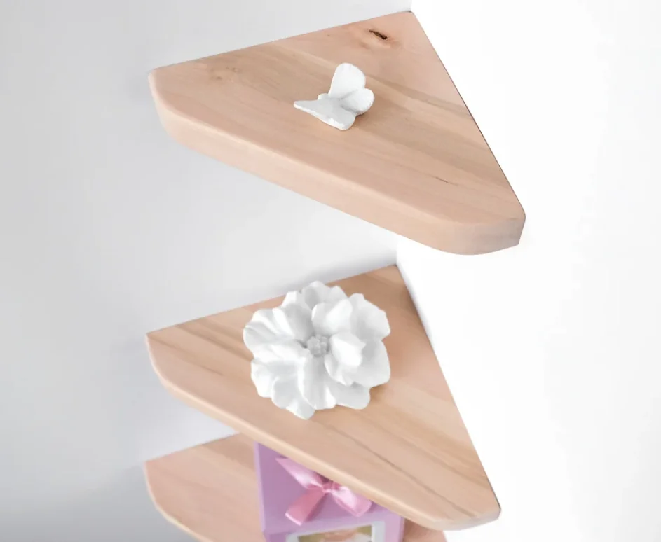 W251 Bathroom Set Corner Floating Shelves, wooden corner shelf for plants, wall corner shelf for storage organization