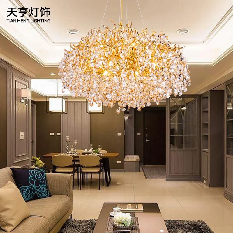  TIAN Perfect Quality dining room Modern Luxury led crystal pendant lamp gold