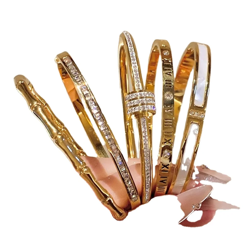 Bracelet opening stainless steel hand jewelry women bangle adjustable heart bracelets zircon personalized anti tarnish bracelets