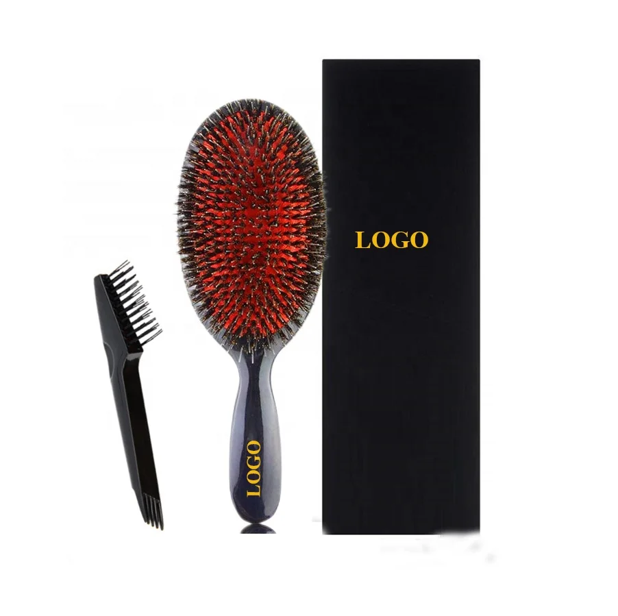 HEYAMO Private Label Wig Extensions Paddle Hair brush manufacture Mix Soft Nylon Boar Bristles Massage Hair Brush With Cleaner