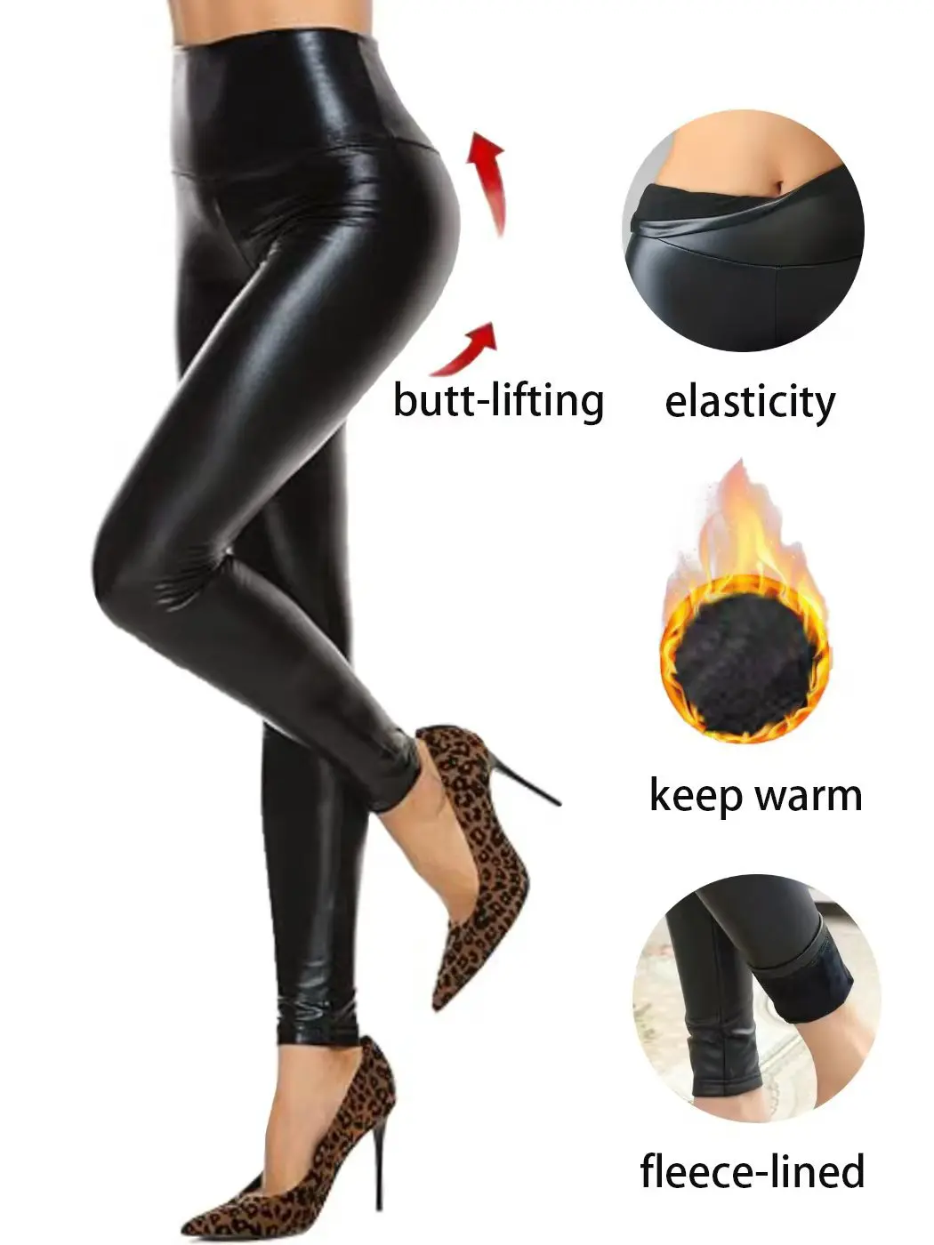 Winter High Quality Seamless Leggings Tight Pants Ladies Black High Waist Fleece Lined Thick Leather Leggings For Women