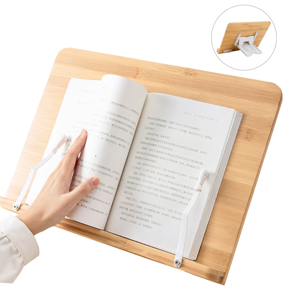 2022 New Design Adjustable Bamboo Book Stand Manufacturer Hot Sale Cookbook Holder Wooden Stand for Tablet