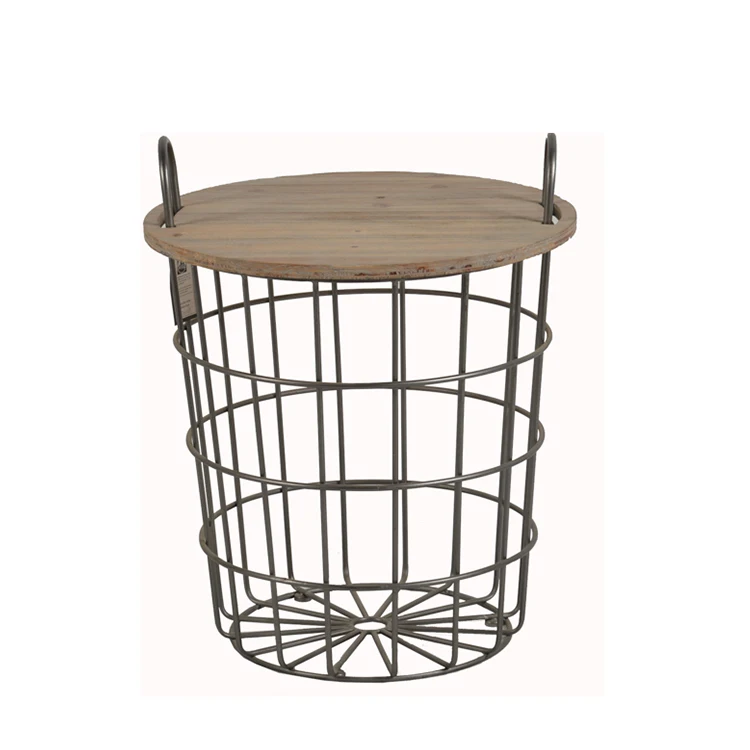 Mayco Wood and Wrought Iron Handmade Metal Mesh Farmhouse Storage Basket