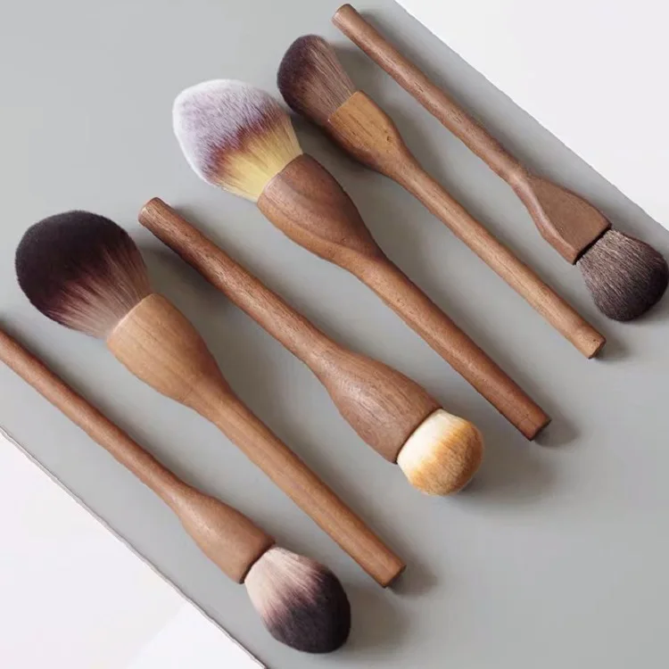 2023 New Design  Rod wooden Handle Whitewashed Flame Super Soft Single wood Makeup Brushes